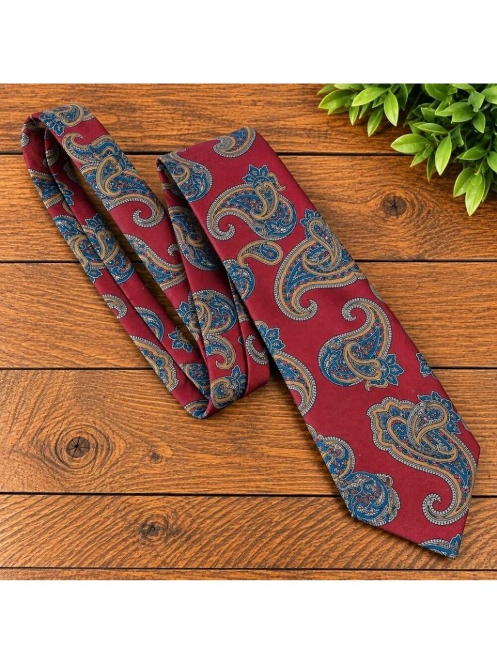 Stafford Men’s Burgundy Paisley Tie Navy Gold Classic Necktie Made in USA